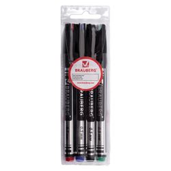 Pennarelli indelebili (indelebili) BRAUBERG, SET 4 pz., ASSORTITI, "Jet", pennino in metallo super sottile, 0,5 mm