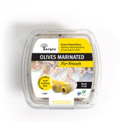 Green olives pitted marinated with lemon and garlic