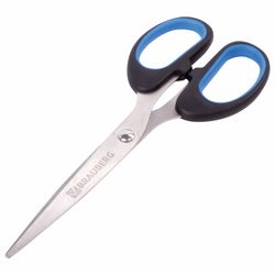 Scissors BRAUBERG "Classic+", 160 mm, classic shape, rubber insert, black-blue