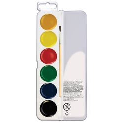 Watercolors "Classic" 6 flowers, honey, with brush, plastic box