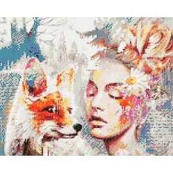 Опт-картина / 钻石马赛克，40x50，方形水钻女孩和狐狸