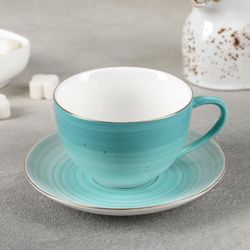 Доляна / Dolana / Tea pair "Milky Way", cup 220 ml, saucer d = 13.5cm, turquoise