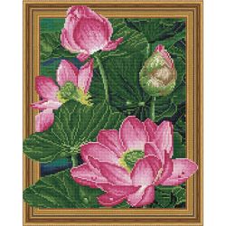 Опт-картина / 3D Diamond mosaic 40x50, round rhinestones Pink water lilies
