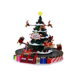 Composição musical leve e dinâmica 'Carrossel do Papai Noel', polystone, 29x27 cm, LEMAX
