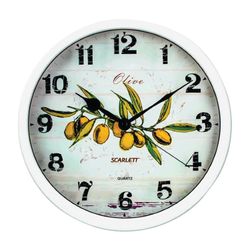 Watch SCARLETT SC-WC1005K, round, white with a pattern "olive", white frame, 31x31x5,2 cm