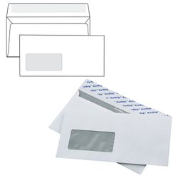 Envelopes E65 (110x220 mm), left window, tear strip, white, SET of 1000 PCs inner sealing