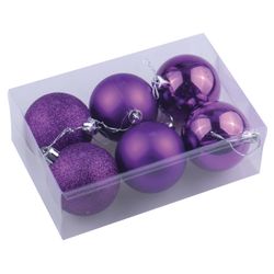 ЗОЛОТАЯ СКАЗКА / Christmas balls SET 6 pieces, plastic, 8 cm, PURPLE (gloss, matte, glitter)