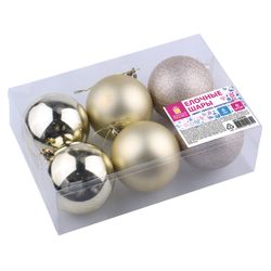 ЗОЛОТАЯ СКАЗКА / Christmas balls SET 6 pieces, plastic, 6 cm, LIGHT GOLD (gloss, matte, glitter)