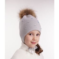 Журавлик / Double hat for girls "Isabella" with fur pompom