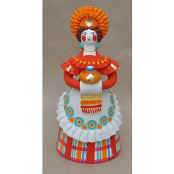 Дымковская глиняная игрушка / Figurine "Lady peasant woman in red"