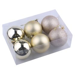 ЗОЛОТАЯ СКАЗКА / Christmas balls SET 6 pieces, plastic, 6 cm, LIGHT GOLD (gloss, matte, glitter)