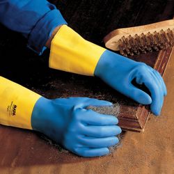 MAPA / Latex-neoprene gloves MAPA Duo Mix / Alto 405, cotton dusting, size 7 (S), blue / yellow