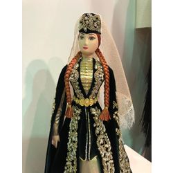 Asik / Collectible doll Ossetian in an emerald velvet dress, beaded embroidery, 55 cm