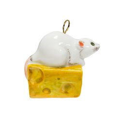 Гжельский Фарфоровый завод / Christmas tree toy Mouse on cheese underglaze colored paints author's painting