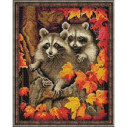 Опт-картина / Diamond mosaic 40x50, round rhinestones Raccoons