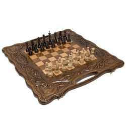 GamesDealer / Scacchi + backgammon intagliato "Anthemion" 60 con manico, Haleyan