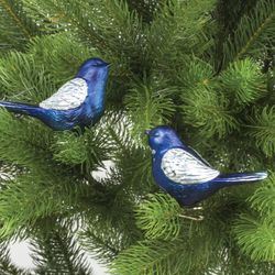 ЗОЛОТАЯ СКАЗКА / Christmas tree decorations "Bird", SET 2 pcs., Plastic, 11 cm, blue with silver wings