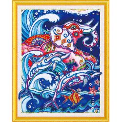 Опт-картина / mosaico diamante 5D 40x50 strass rotondi Elefante e delfini