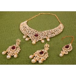 Touchstone Indian Bollywood Desire Legendary Style Old Diamond Look Faux Rubin Grand Designer Brautschmuck Halskette Set In Antik Goldton Für Frauen