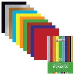 Color coated paper A4, 10 sheets, 10 colors, in the folder HATBER "Creative" 195х280 mm