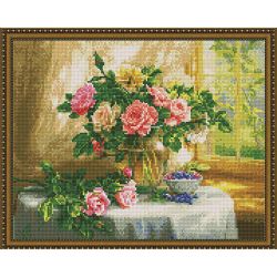 Опт-картина / Elmas mozaik 40x50, yuvarlak yapay elmaslar Gül buketi