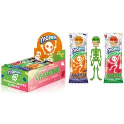 Конфитрейд / Caramel "Lumik" with a toy "Skeleton" with tastes of strawberry, orange, apple 1kor * 24bl * 30pcs 12gr.