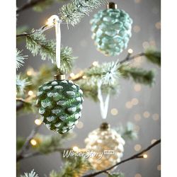 Kaemingk / Un set di decorazioni per l'albero di Natale in vetro Pigne Innevate 10 cm, 12 pz