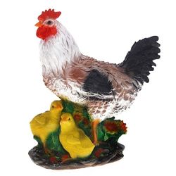 Ремеко / Фигура декоративная садовая "Курица с цыплятами", L16 W27.5 H34 см