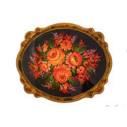 Сувениры из Н.Тагила / Souvenirs from N. Tagil / Tray "Oval-Baroque. Orange bouquet", 30x25 cm