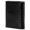 Purse women's FABULA, 90х100 mm, genuine leather, hidden button, lizard, black