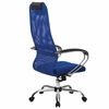 МЕТТА / Office chair "SU-B-8" chrome, mesh fabric, soft seat, blue