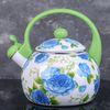 Доляна / Doliana / Whistling kettle "Peonies", 2.2 l, fixed handle, green