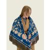 Золотная вышивка / Chiffon shawl "Bird" blue 130x130 cm