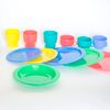 Reusable plastic dishes for cold and hot dishes and drinks