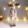 Сималенд / Interior doll "Moosie in a beige jumpsuit in a cage, a gray vest and a cap"