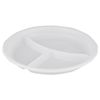 STIROLPLAST / Disposable flat plates, 3 sections, SET 100 pcs., D = 205 mm, ECONOMY, white, PS