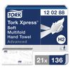 TORK / Paper towels, (System H2) Advanced, 2-ply, 136 pieces, white, 21x34, Interfold, SET 21 pieces