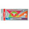 Compasses steel, nickel-plated (70), ruler 30 cm, triangle 30 °, triangle 45 °, protractor, black-graphite pencil, sharpener, eraser.