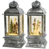 Kaemingk / Christmas lantern - snow globe Antique with snowmen 24 cm on batteries