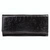 Purse women's FABULA "Croco Nile", 217х105 mm, genuine leather, button, alligator clip, black