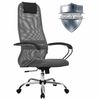 МЕТТА / Office chair "SU-B-8" chrome, mesh fabric, soft seat, light gray