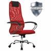 МЕТТА / Office chair "SU-B-8" chrome, mesh fabric, soft seat, red
