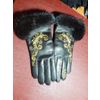 Gloves insulated from natural leather black with handmade gold embroidery