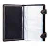 FABULA / Three-row business card holder "Kansas" for 120 business cards, genuine leather, stitching, 2 buttons, black