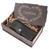 Gift set "Love" clutch button mini machined edges + carton wood
