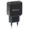 DEFENDER / Charger mains (220 V) UPA-22, 2 USB ports, output current 2.1 A, black