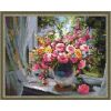 Опт-картина / Diamond mosaic 40x50, round rhinestones Lush bouquet by the window
