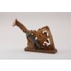 Damask steel knife with bone handle, moose horn stand