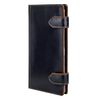 FABULA / Three-row business card holder "Kansas" for 120 business cards, genuine leather, stitching, 2 buttons, black