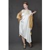 Снежинка / Snowflake / Women's satin dress with asymmetrical hem and lace trim